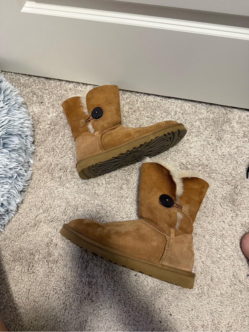 UGG Chestnut Suede Button-Down Shearling Slippers - Women